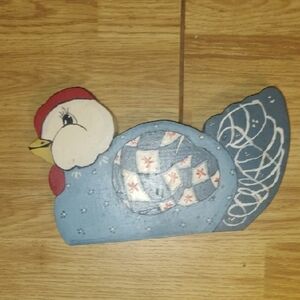 Handcrafted Blue Wooden Chicken Decor
